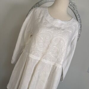 Alessia Pacini Womens White Linen Ethereal Lagenlook Blouse Tunic Made Italy S